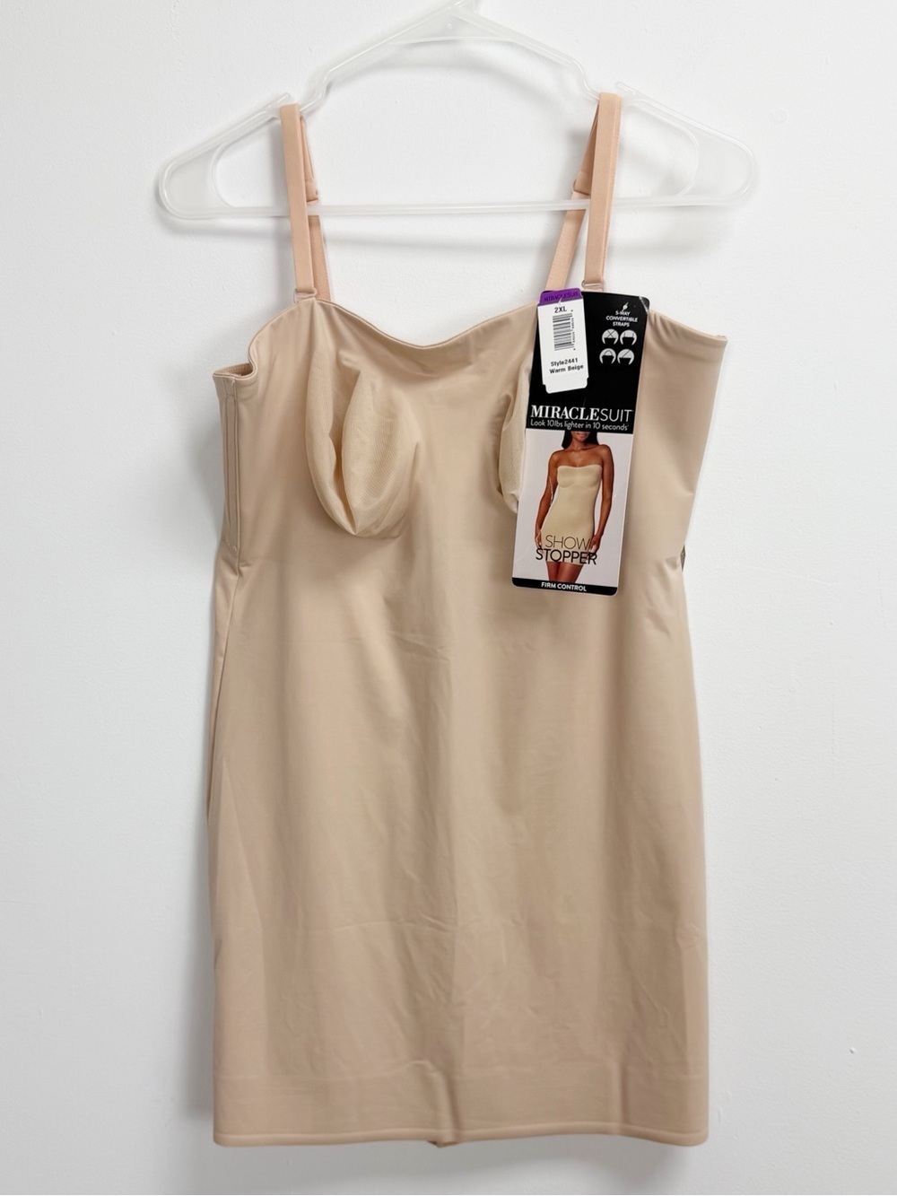 Miraclesuit Slip Womens 2XL Beige Show Stopper Firm-Control Strapless NWT $76